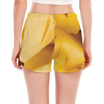 Yellow Pineapple Pieces Print Women's Split Running Shorts
