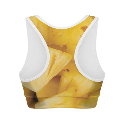 Yellow Pineapple Pieces Print Women's Sports Bra