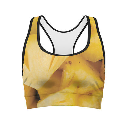 Yellow Pineapple Pieces Print Women's Sports Bra