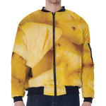 Yellow Pineapple Pieces Print Zip Sleeve Bomber Jacket