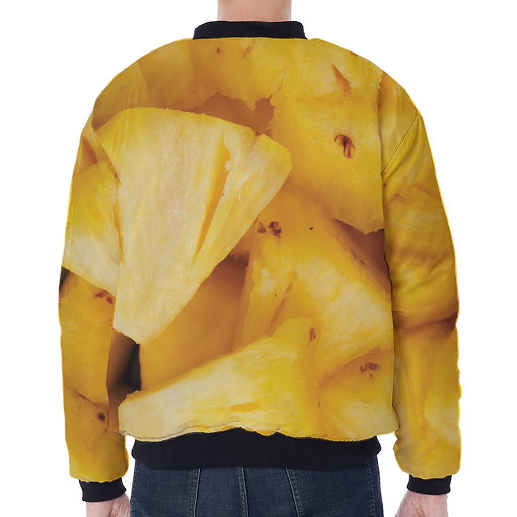 Yellow Pineapple Pieces Print Zip Sleeve Bomber Jacket