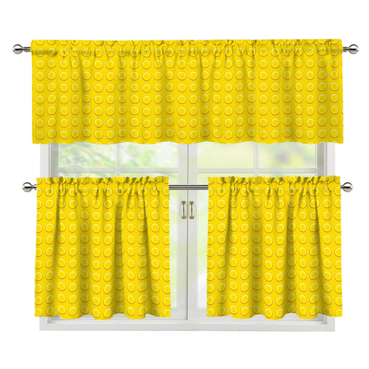 Yellow Plastic Building Blocks Print 3 Piece Kitchen Curtains