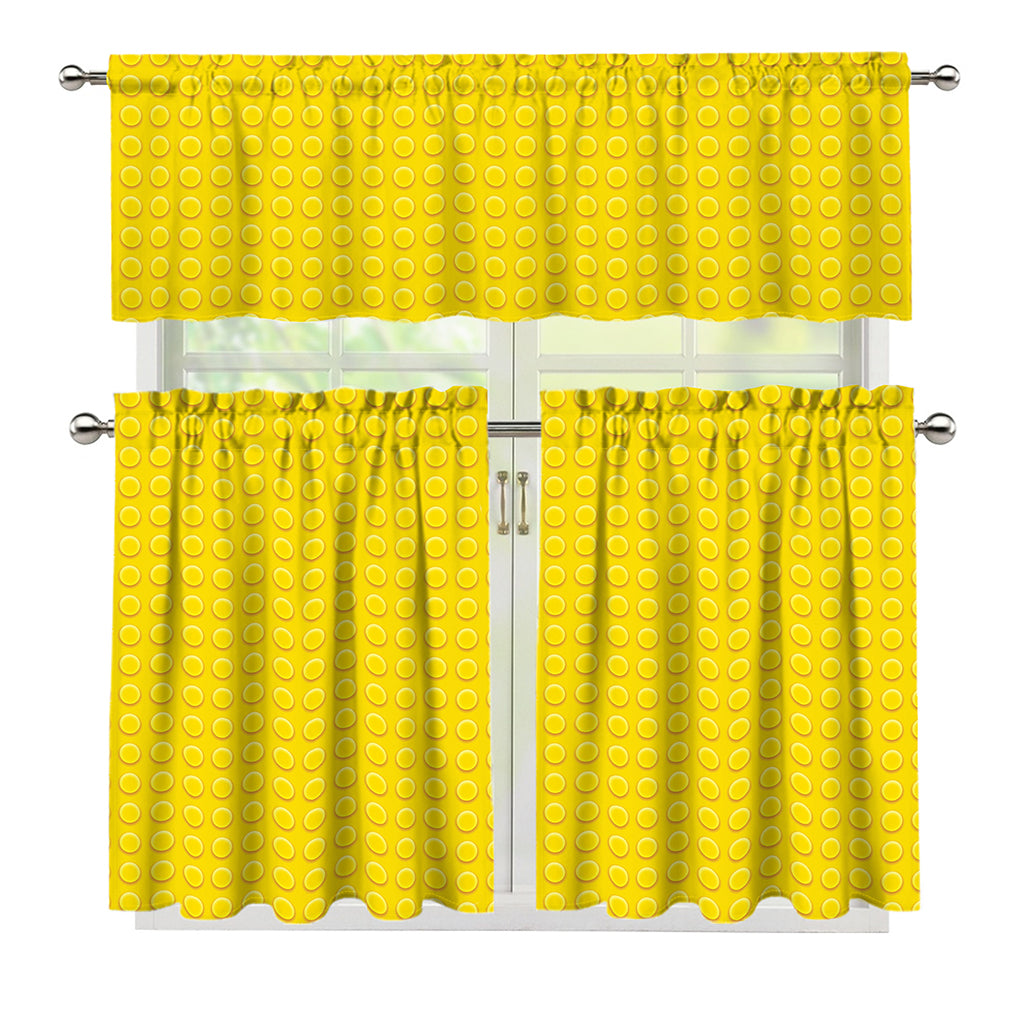 Yellow Plastic Building Blocks Print 3 Piece Kitchen Curtains