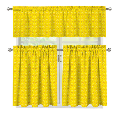 Yellow Plastic Building Blocks Print 3 Piece Kitchen Curtains