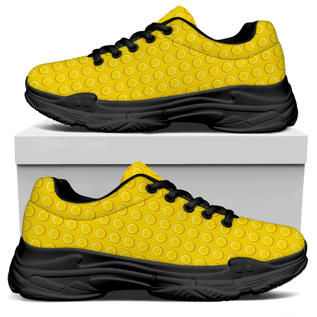 Yellow Plastic Building Blocks Print Black Chunky Shoes