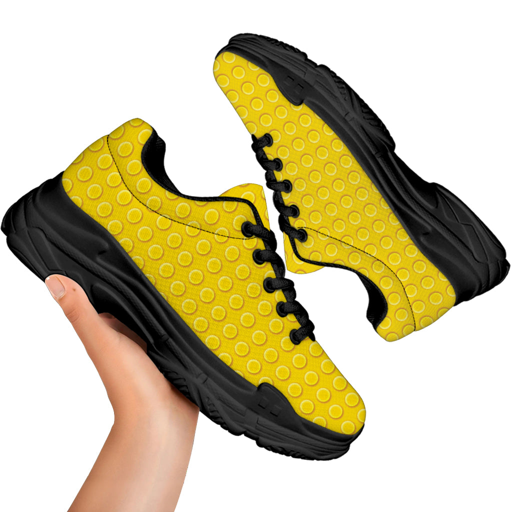 Yellow Plastic Building Blocks Print Black Chunky Shoes