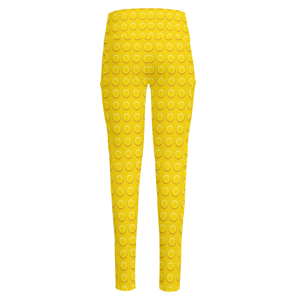 Yellow Plastic Building Blocks Print High-Waisted Pocket Leggings