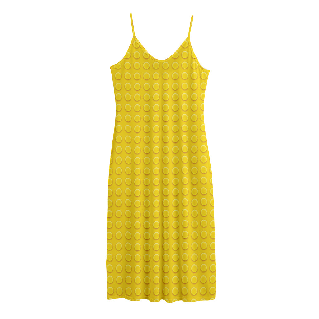 Yellow Plastic Building Blocks Print Jersey Midi Cami Dress