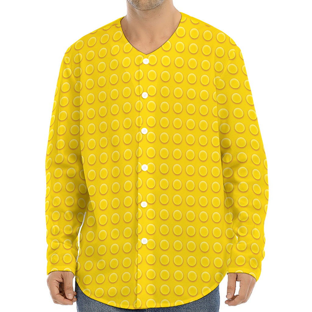 Yellow Plastic Building Blocks Print Long Sleeve Baseball Jersey