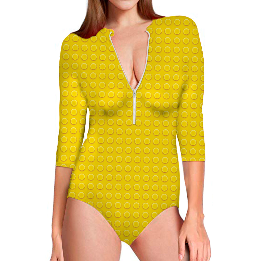 Yellow Plastic Building Blocks Print Long Sleeve Swimsuit