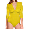 Yellow Plastic Building Blocks Print Long Sleeve Swimsuit