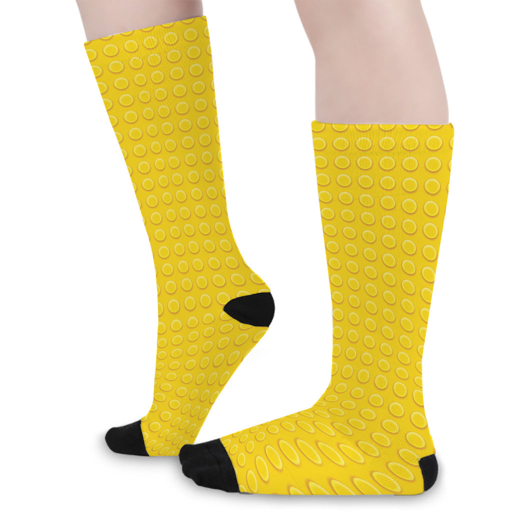 Yellow Plastic Building Blocks Print Long Socks