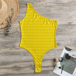 Yellow Plastic Building Blocks Print One Shoulder Bodysuit