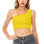 Yellow Plastic Building Blocks Print One Shoulder Crop Top