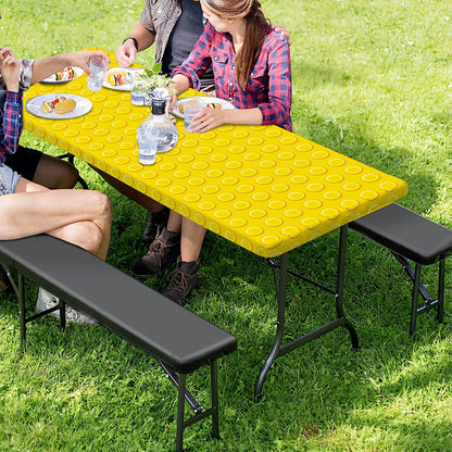 Yellow Plastic Building Blocks Print Picnic Table Cover