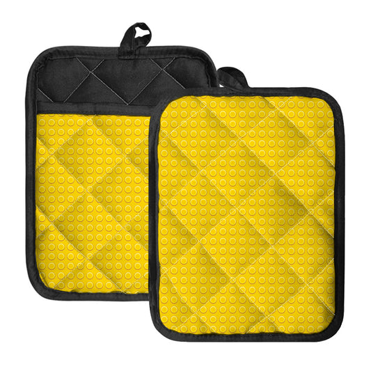 Yellow Plastic Building Blocks Print Pot Holders With Pocket