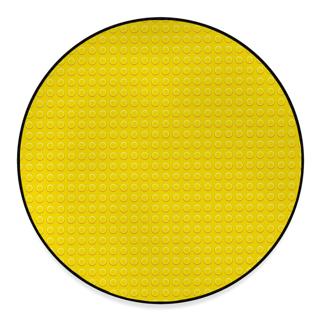 Yellow Plastic Building Blocks Print Round Floor Mat