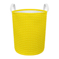 Yellow Plastic Building Blocks Print Round Laundry Basket