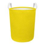 Yellow Plastic Building Blocks Print Round Laundry Basket