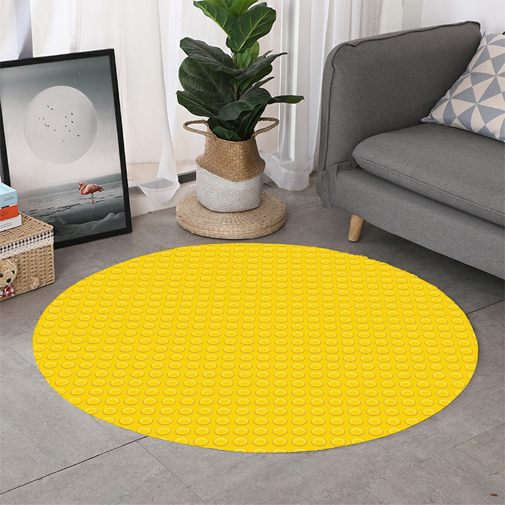 Yellow Plastic Building Blocks Print Round Rug