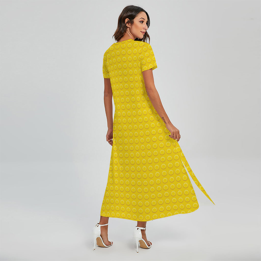 Yellow Plastic Building Blocks Print Short Sleeve Maxi Dress