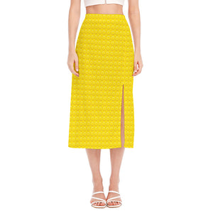 Yellow Plastic Building Blocks Print Side Slit Midi Skirt