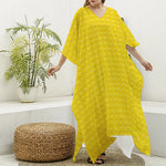 Yellow Plastic Building Blocks Print Silk V-Neck Kaftan Dress