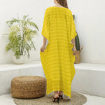 Yellow Plastic Building Blocks Print Silk V-Neck Kaftan Dress