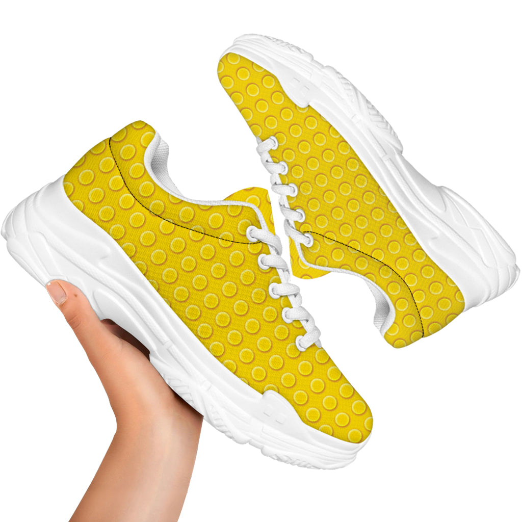 Yellow Plastic Building Blocks Print White Chunky Shoes