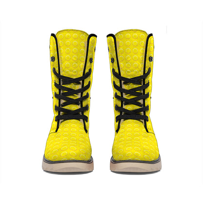 Yellow Plastic Building Blocks Print Winter Boots