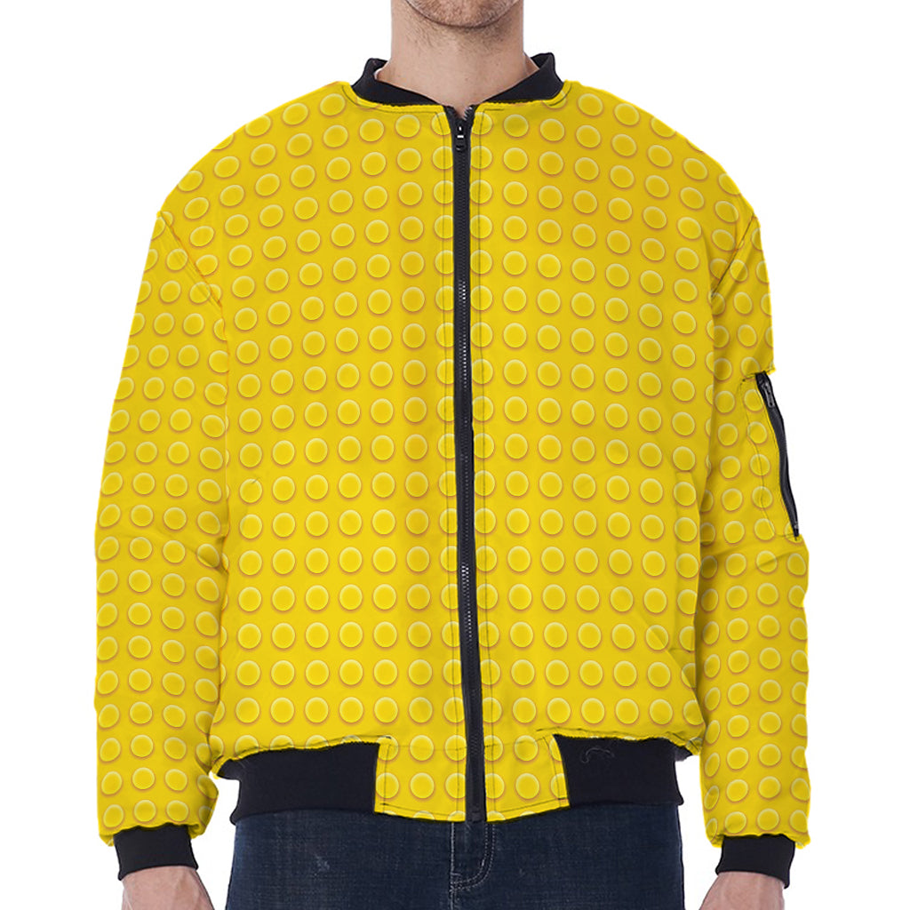 Yellow Plastic Building Blocks Print Zip Sleeve Bomber Jacket