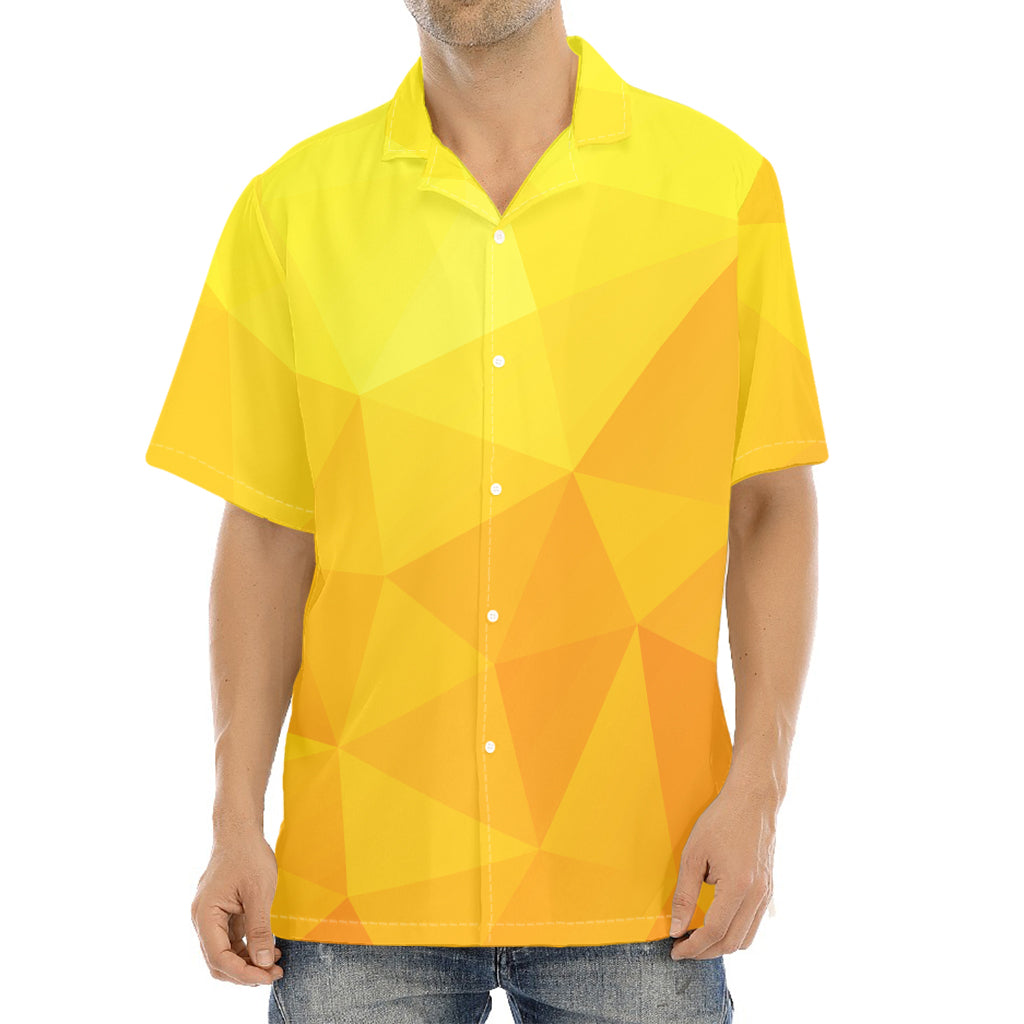 Yellow Polygonal Geometric Print Aloha Shirt