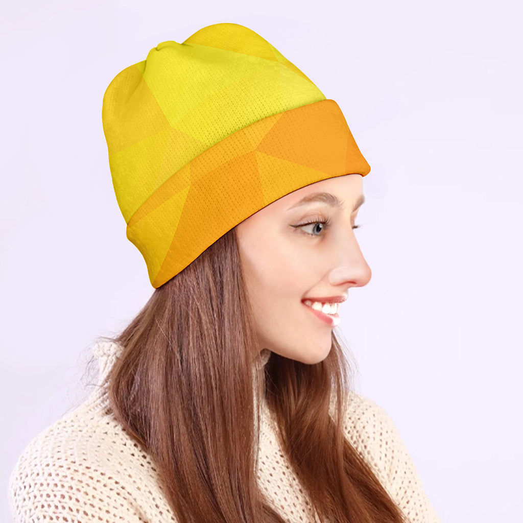 Yellow Polygonal Geometric Print Beanie