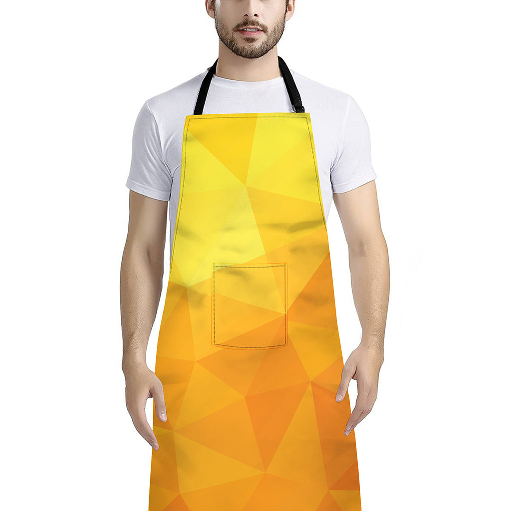 Yellow Polygonal Geometric Print Bib Apron With Pocket