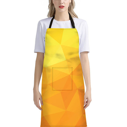 Yellow Polygonal Geometric Print Bib Apron With Pocket