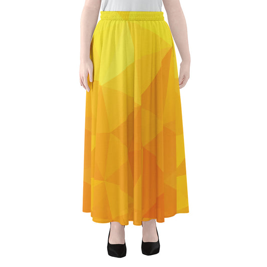 Yellow Polygonal Geometric Print Chiffon Maxi Skirt
