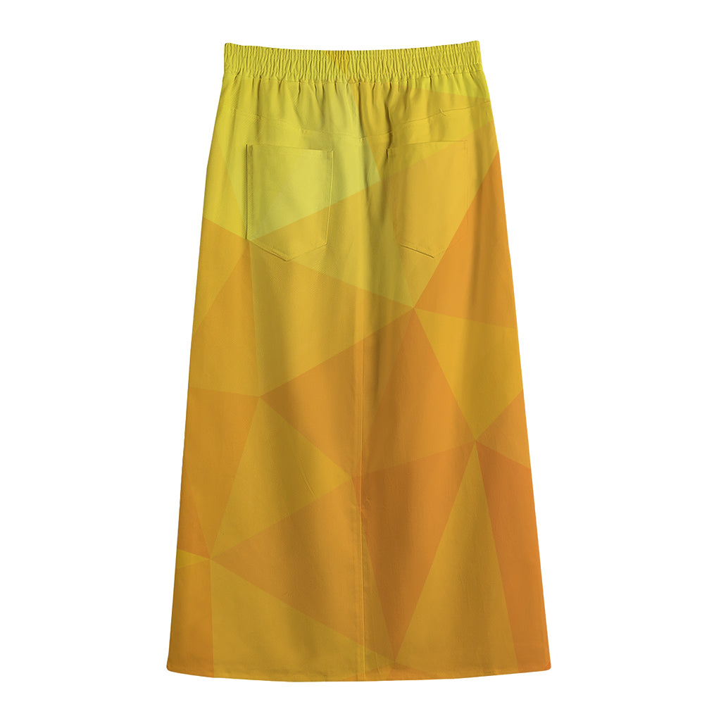 Yellow Polygonal Geometric Print Cotton Front Slit Maxi Skirt
