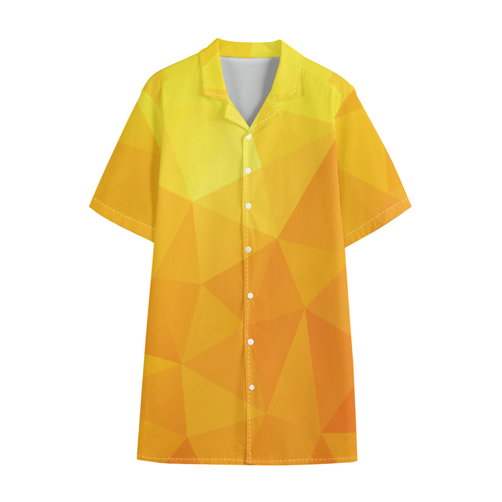Yellow Polygonal Geometric Print Cotton Hawaiian Shirt