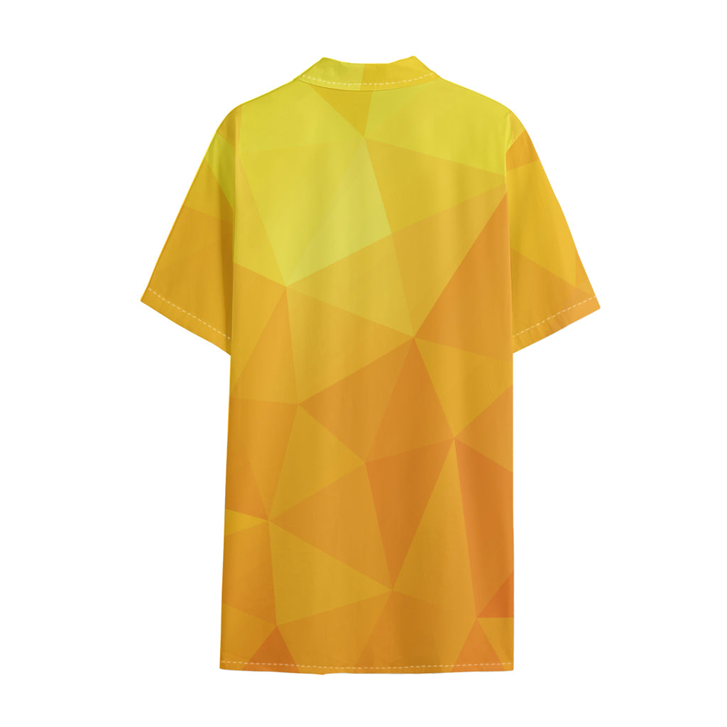 Yellow Polygonal Geometric Print Cotton Hawaiian Shirt
