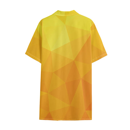 Yellow Polygonal Geometric Print Cotton Hawaiian Shirt