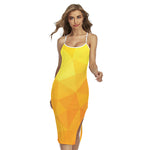 Yellow Polygonal Geometric Print Cross Back Cami Dress