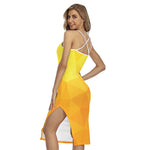 Yellow Polygonal Geometric Print Cross Back Cami Dress