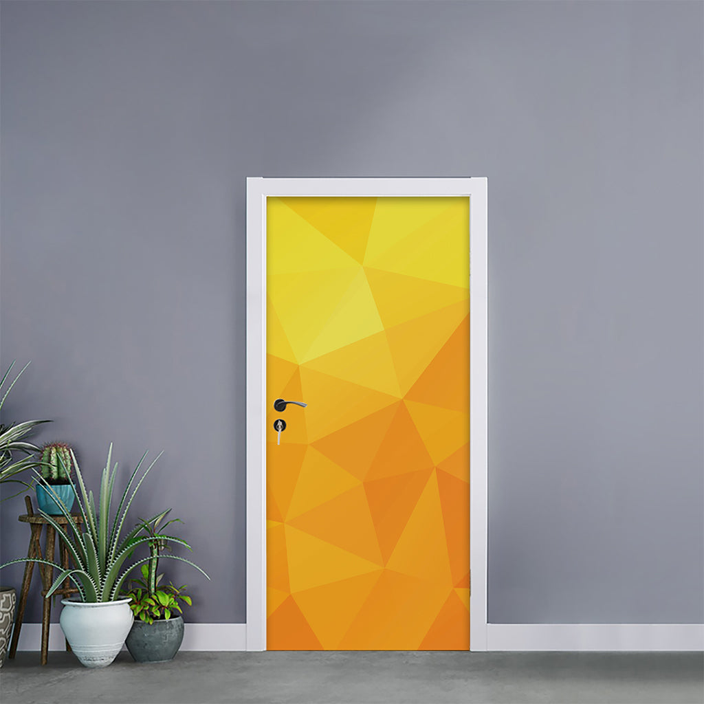 Yellow Polygonal Geometric Print Door Sticker