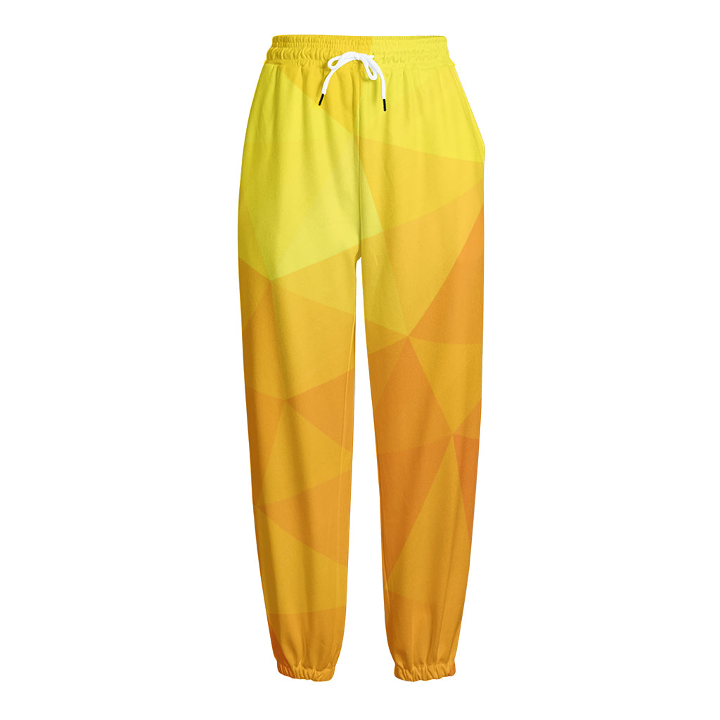 Yellow Polygonal Geometric Print Fleece Lined Knit Pants