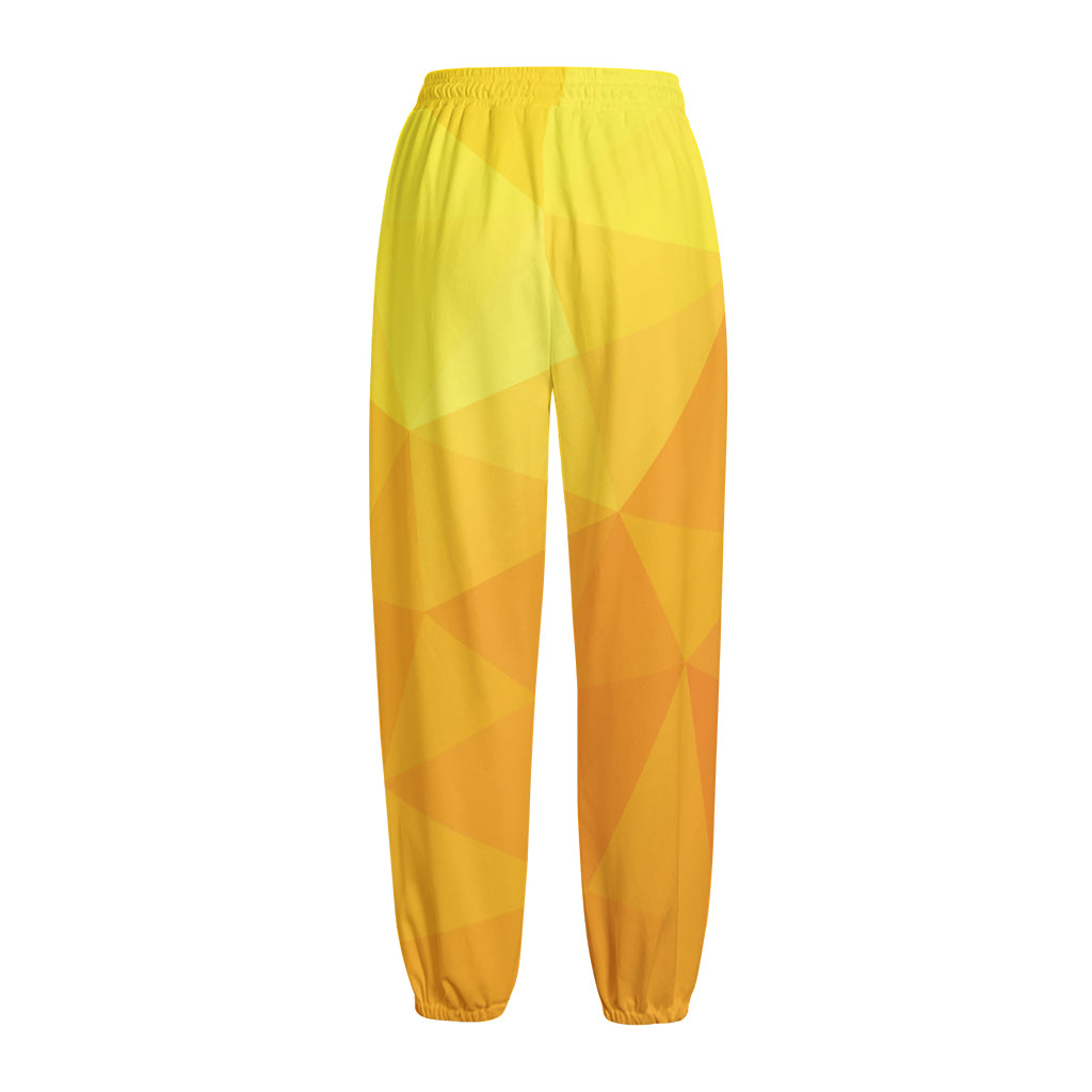 Yellow Polygonal Geometric Print Fleece Lined Knit Pants