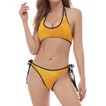 Yellow Polygonal Geometric Print Halter Scoop Tie Side Bikini