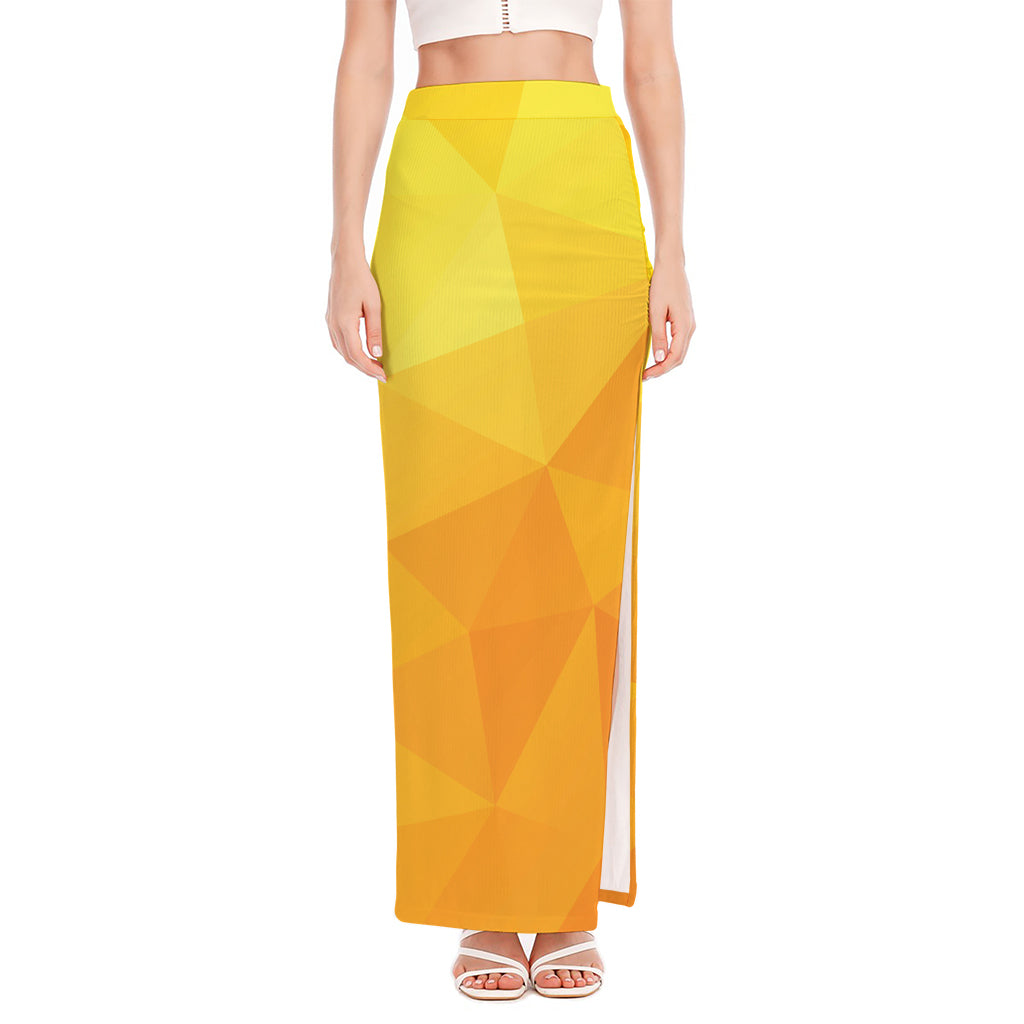 Yellow Polygonal Geometric Print High Slit Maxi Skirt