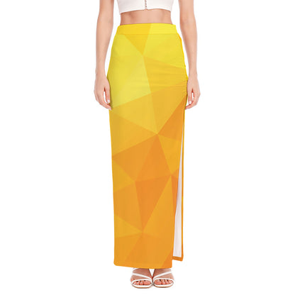 Yellow Polygonal Geometric Print High Slit Maxi Skirt