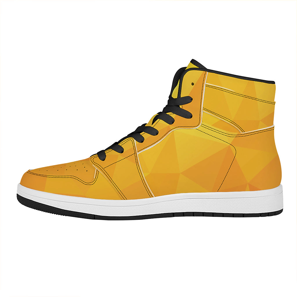 Yellow Polygonal Geometric Print High Top Leather Sneakers
