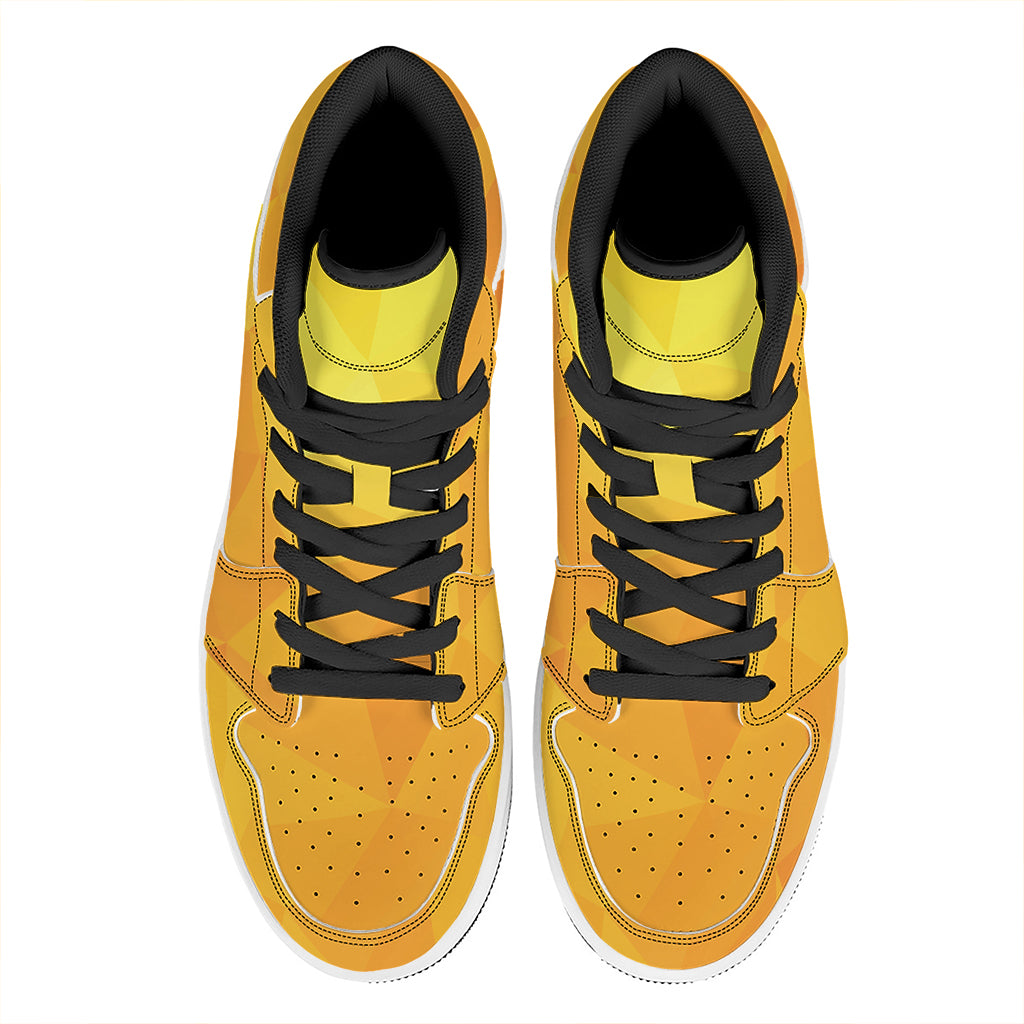 Yellow Polygonal Geometric Print High Top Leather Sneakers